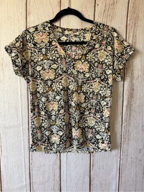 Garcia Floral Paisley Print V-Neck Short Sleeve Top Size XS